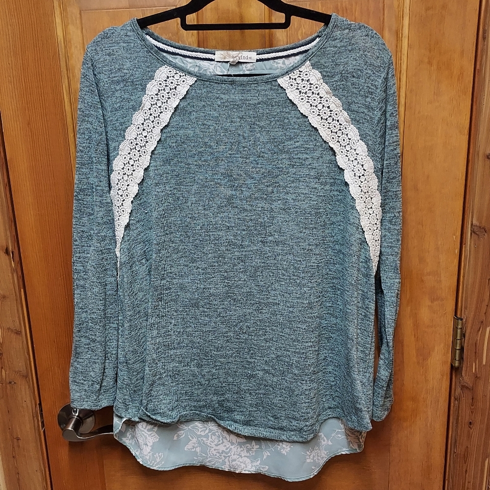 Rewind Mixed fabric long sleeve top